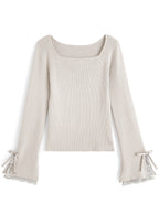 Lace Cuff Bow Square Neck Rib Knit Top ru2003 – image 8