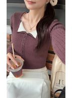Contrast Double Collar Rib Knit Top 撞色雙層領羅紋針織上衣 [th074] — image 8