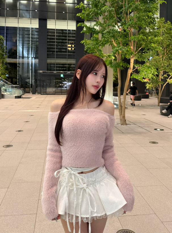 Off Shoulder Shaggy Knit Top 露肩毛絨針織上衣 [th083] — 8