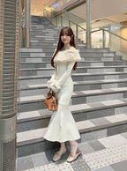 Faux Fur Trim Off-Shoulder Mermaid Knit Dress 仿毛皮拼接露肩魚尾針織連身裙 [ru1850] — 9