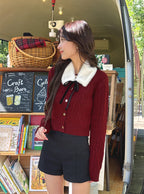 GRL cc130 cable knit cardigan with detachable faux fur tippet 附可拆式仿皮草領巾麻花針織開襟衫 — 9