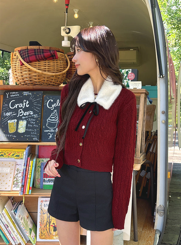 GRL cc130 cable knit cardigan with detachable faux fur tippet 附可拆式仿皮草領巾麻花針織開襟衫 — 9