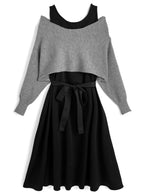GRL dr883 cross rib knit top and sleeveless flared dress set / 交叉羅紋針織上衣與無袖傘襬洋裝套裝