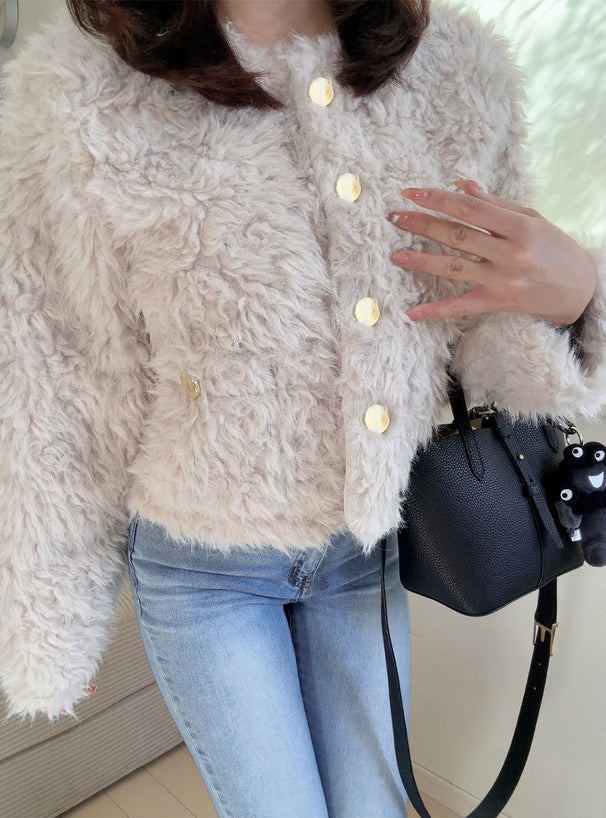 GRL on326 Gold Button Faux Shearling Jacket 金色鈕扣仿羊羔絨外套 — 9