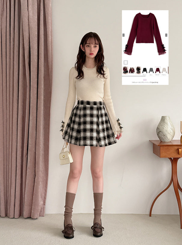 Ribbon Lace Rib Knit Top 蝴蝶結蕾絲羅紋針織上衣 [pm791a] — 9