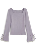 Lace Cuff Bow Square Neck Rib Knit Top ru2003 – image 9