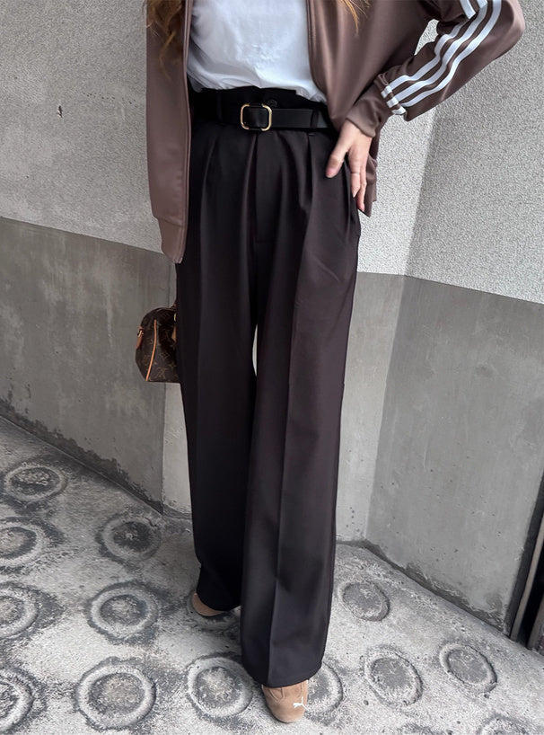 GRL ai38 center-crease pleated wide-leg trousers 中線壓褶打褶寬腿長褲 — 10