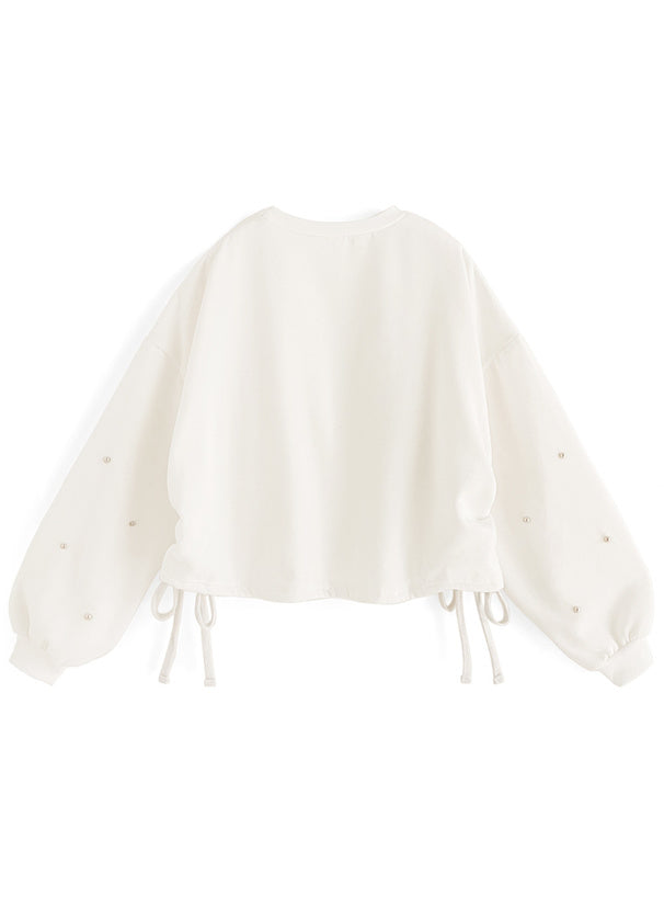 Pearl Detail Side Drawstring Sweatshirt Top 珍珠側抽繩衛衣上衣 [fu75] 10