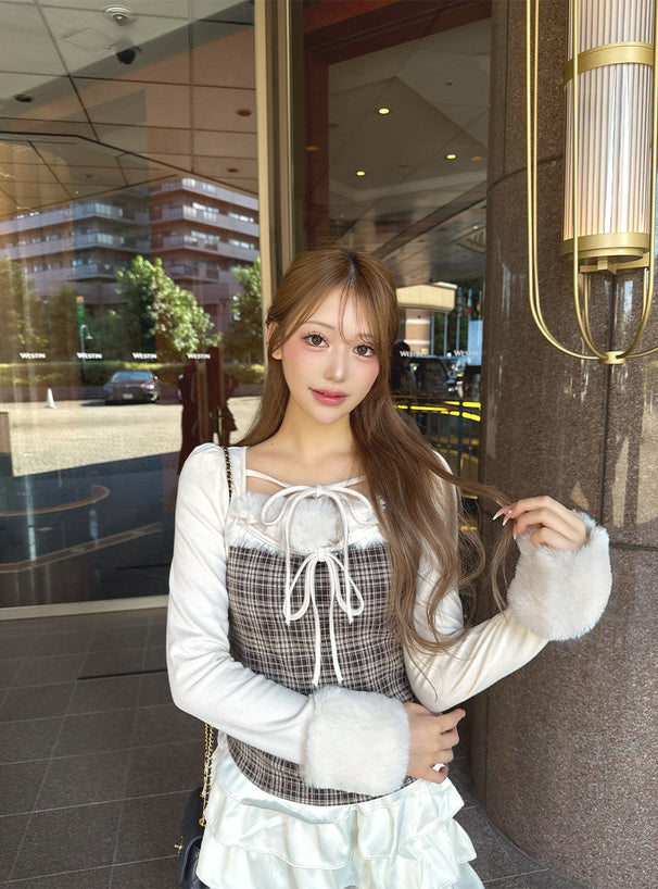 GRL ru1815 layered-look faux-fur trim top — image 10