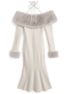 Faux Fur Trim Off-Shoulder Mermaid Knit Dress 仿毛皮拼接露肩魚尾針織連身裙 [ru1850] — 11