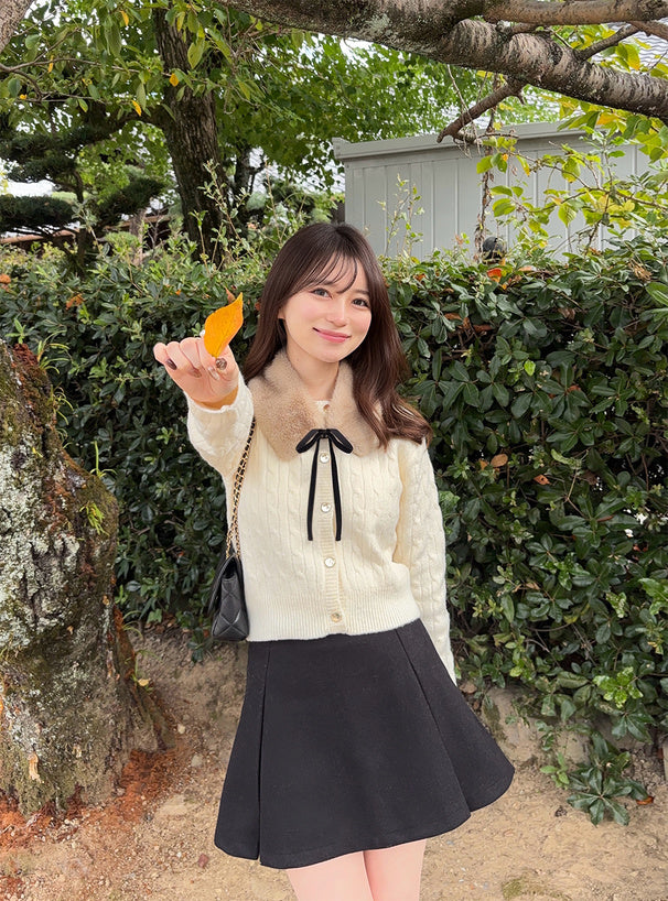 GRL cc130 cable knit cardigan with detachable faux fur tippet 附可拆式仿皮草領巾麻花針織開襟衫 — 11