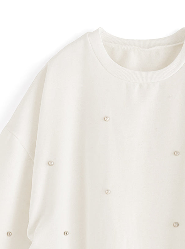 Pearl Detail Side Drawstring Sweatshirt Top 珍珠側抽繩衛衣上衣 [fu75] 11
