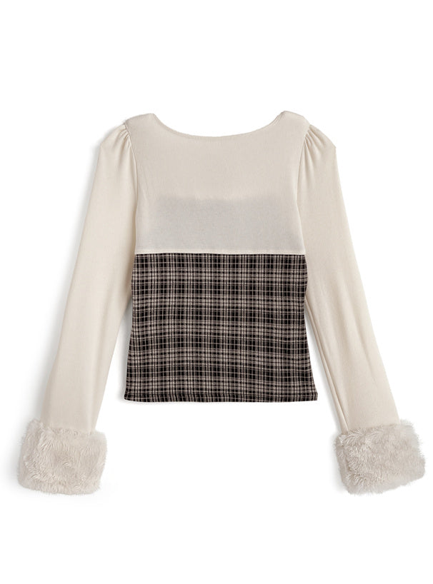 GRL ru1815 layered-look faux-fur trim top — image 11