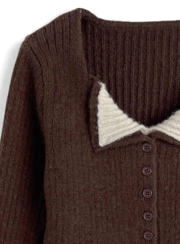 Contrast Double Collar Rib Knit Top 撞色雙層領羅紋針織上衣 [th074] — image 11