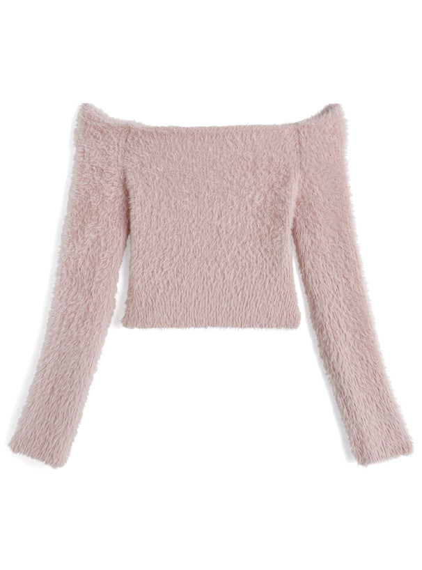 Off Shoulder Shaggy Knit Top 露肩毛絨針織上衣 [th083] — 11