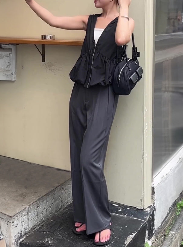 GRL ai38 center-crease pleated wide-leg trousers 中線壓褶打褶寬腿長褲 — 12