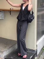 GRL ai38 center-crease pleated wide-leg trousers 中線壓褶打褶寬腿長褲 — 12