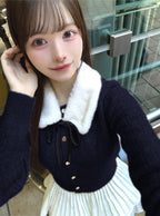 GRL cc130 cable knit cardigan with detachable faux fur tippet 附可拆式仿皮草領巾麻花針織開襟衫 — 12