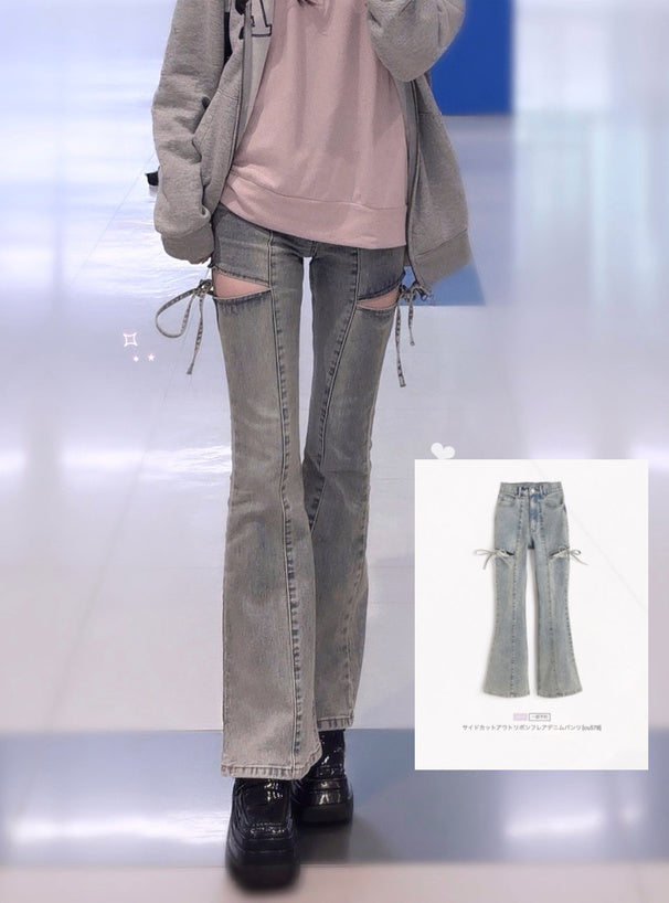 Side Cutout Ribbon Flared Jeans 側鏤空蝴蝶結喇叭牛仔褲 [cu578] 12
