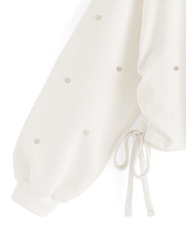 Pearl Detail Side Drawstring Sweatshirt Top 珍珠側抽繩衛衣上衣 [fu75] 12
