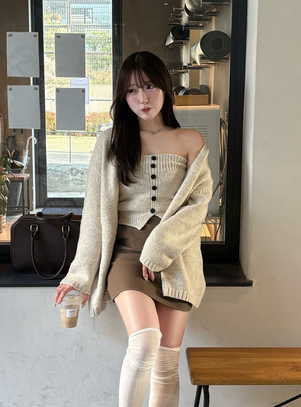 Cardigan and Bandeau Knit Set 針織開襟外套與平口上衣套裝 [lt141] 12