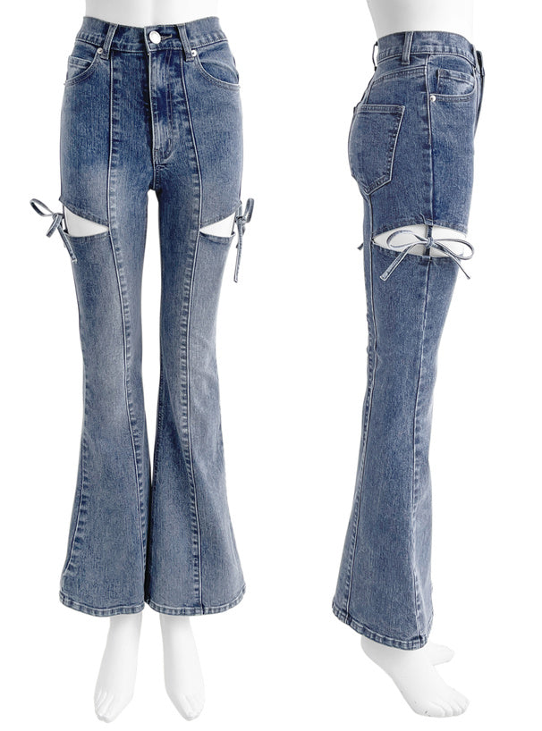 Side Cutout Ribbon Flared Jeans 側鏤空蝴蝶結喇叭牛仔褲 [cu578] 13