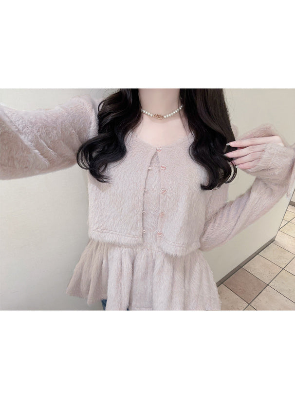 GRL gn637 Shaggy Frill Camisole & Cardigan Set 毛絨荷葉襬吊帶背心與開襟衫套裝 — 13