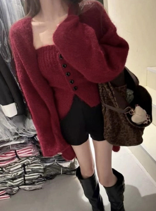 Cardigan and Bandeau Knit Set 針織開襟外套與平口上衣套裝 [lt141] 13