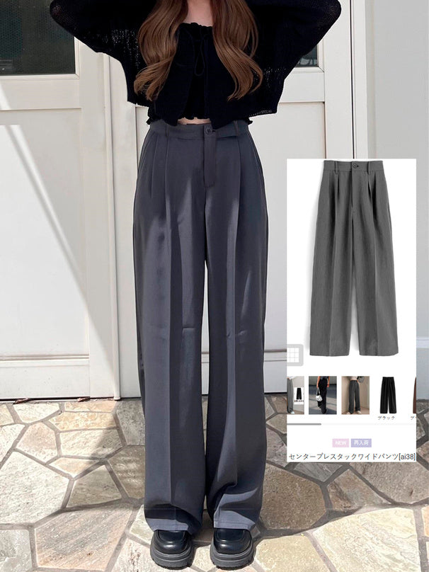 GRL ai38 center-crease pleated wide-leg trousers 中線壓褶打褶寬腿長褲 — 14