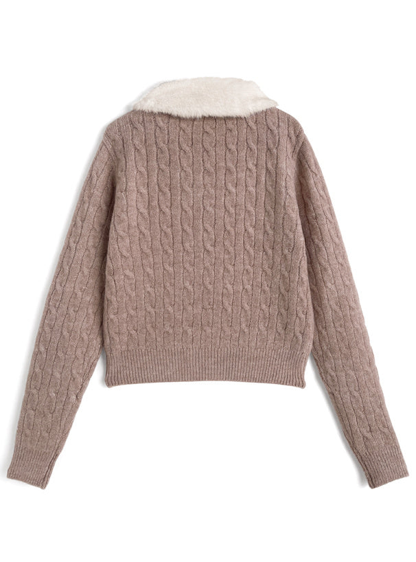 GRL cc130 cable knit cardigan with detachable faux fur tippet 附可拆式仿皮草領巾麻花針織開襟衫 — 14