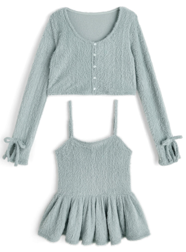 GRL gn637 Shaggy Frill Camisole & Cardigan Set 毛絨荷葉襬吊帶背心與開襟衫套裝 — 14