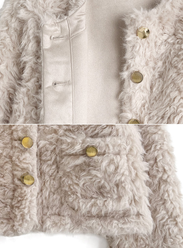 GRL on326 Gold Button Faux Shearling Jacket 金色鈕扣仿羊羔絨外套 — 14