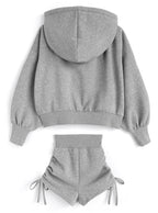 Double-Zip Hoodie and Drawstring Shorts Set 雙向拉鍊連帽上衣抽繩短褲套裝 [ru1543]