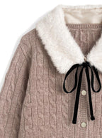 GRL cc130 cable knit cardigan with detachable faux fur tippet 附可拆式仿皮草領巾麻花針織開襟衫 — 15