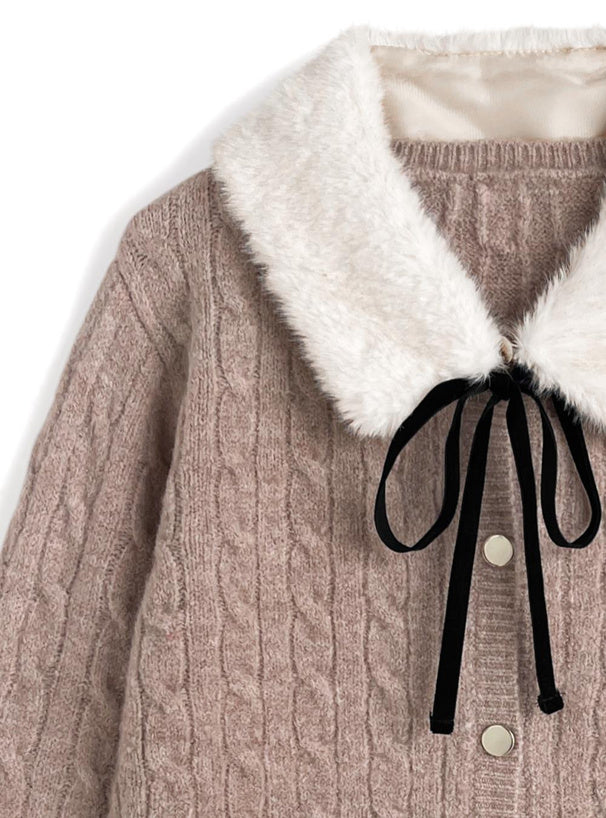 GRL cc130 cable knit cardigan with detachable faux fur tippet 附可拆式仿皮草領巾麻花針織開襟衫 — 15