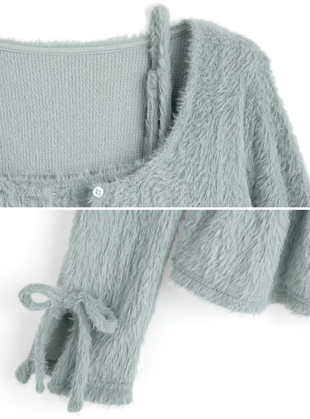 GRL gn637 Shaggy Frill Camisole & Cardigan Set 毛絨荷葉襬吊帶背心與開襟衫套裝 — 15