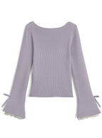 Lace Cuff Bow Square Neck Rib Knit Top ru2003 – image 15