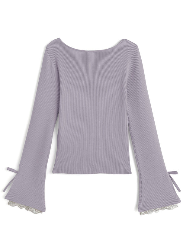 Lace Cuff Bow Square Neck Rib Knit Top ru2003 – image 15