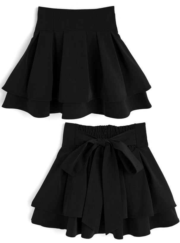 Back ribbon double flare mini skirt with shorts lining 後綁蝴蝶結雙層傘襬安全褲襯裡迷你裙 [ai270] — image 4