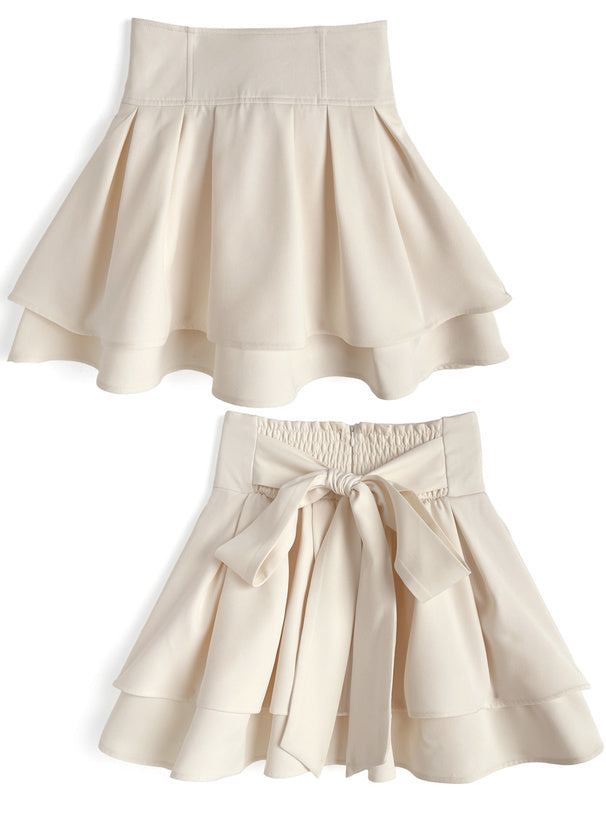 Back ribbon double flare mini skirt with shorts lining 後綁蝴蝶結雙層傘襬安全褲襯裡迷你裙 [ai270] — image 6