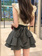 Back ribbon double flare mini skirt with shorts lining 後綁蝴蝶結雙層傘襬安全褲襯裡迷你裙 [ai270] — image 2