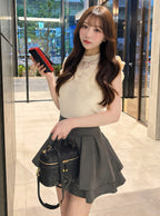 Back ribbon double flare mini skirt with shorts lining 後綁蝴蝶結雙層傘襬安全褲襯裡迷你裙 [ai270] — image 3
