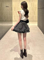 Back ribbon double flare mini skirt with shorts lining 後綁蝴蝶結雙層傘襬安全褲襯裡迷你裙 [ai270] — image 7