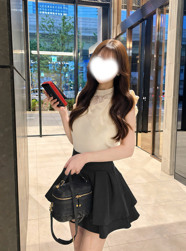 Back ribbon double flare mini skirt with shorts lining 後綁蝴蝶結雙層傘襬安全褲襯裡迷你裙 [ai270] — image 8
