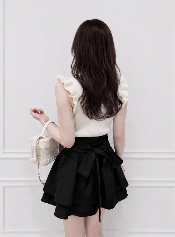 Back ribbon double flare mini skirt with shorts lining 後綁蝴蝶結雙層傘襬安全褲襯裡迷你裙 [ai270] — image 9