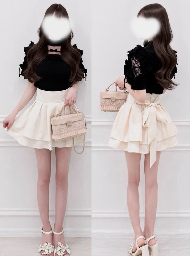Back ribbon double flare mini skirt with shorts lining 後綁蝴蝶結雙層傘襬安全褲襯裡迷你裙 [ai270] — image 10