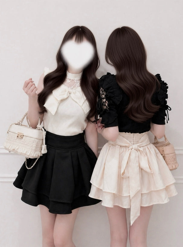 Back ribbon double flare mini skirt with shorts lining 後綁蝴蝶結雙層傘襬安全褲襯裡迷你裙 [ai270] — image 11