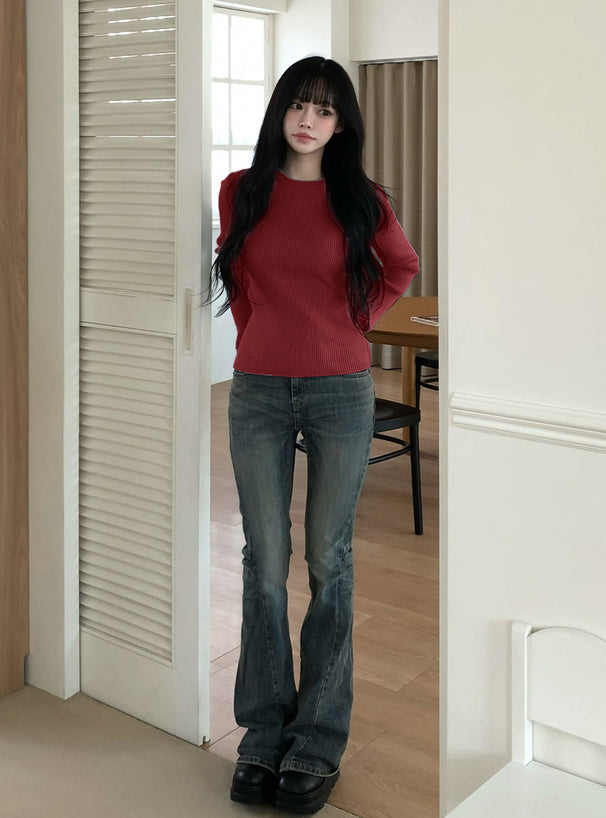 Crew Neck Ribbed Knit Top 圓領羅紋針織上衣 [an1648] 2