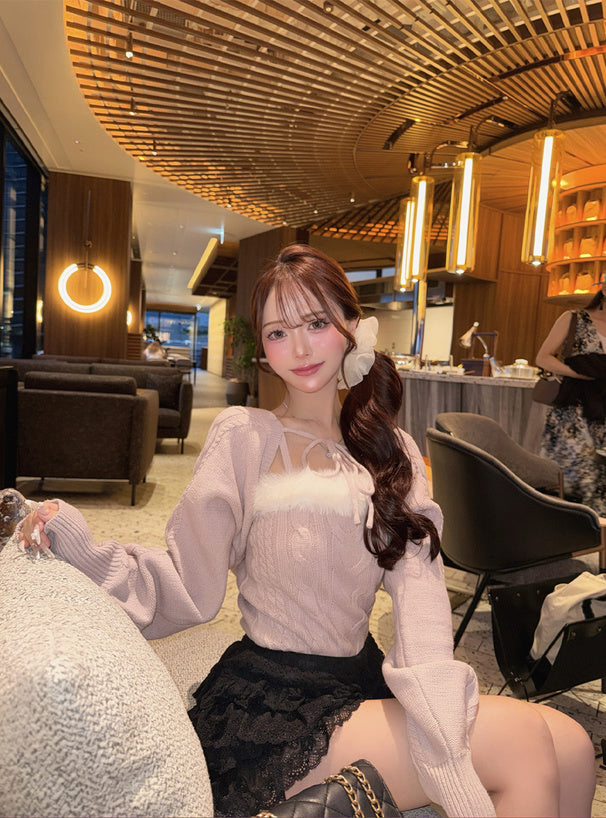 an1973 Cable Knit Camisole & Bolero Set 麻花針織吊帶背心與短版開襟衫套裝 2