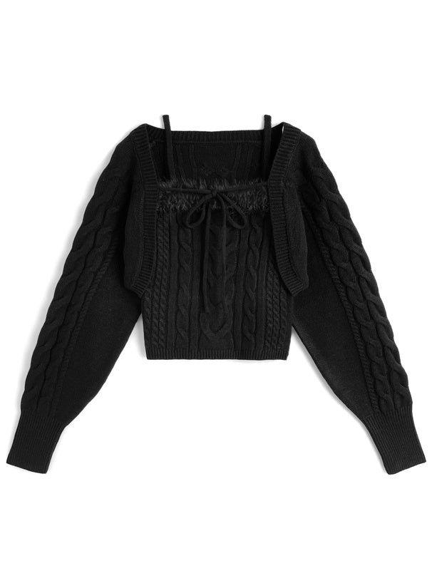 an1973 Cable Knit Camisole & Bolero Set 麻花針織吊帶背心與短版開襟衫套裝 4